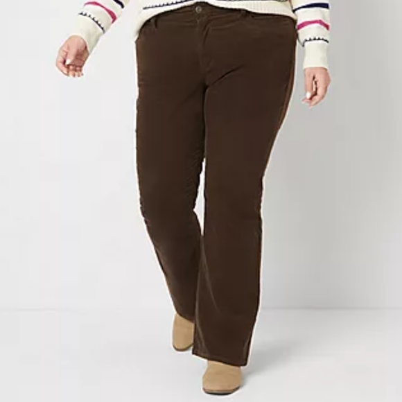 NWOT St. John's Bay Women's Average Secretly Slender Boot Cut Brown Corduroy 14 - Picture 2 of 9